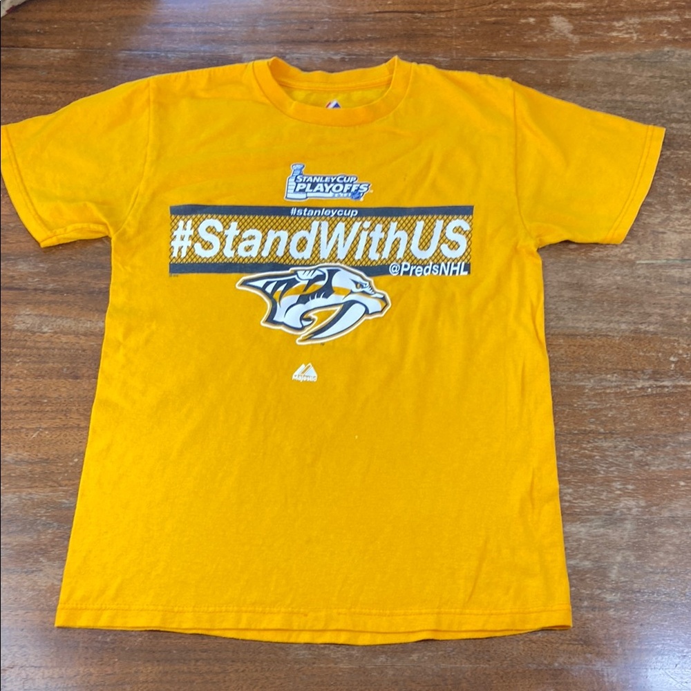 NHL Nashville Predators 2012 Playoffs Yellow Graphic T-Shirt Majestic Small S